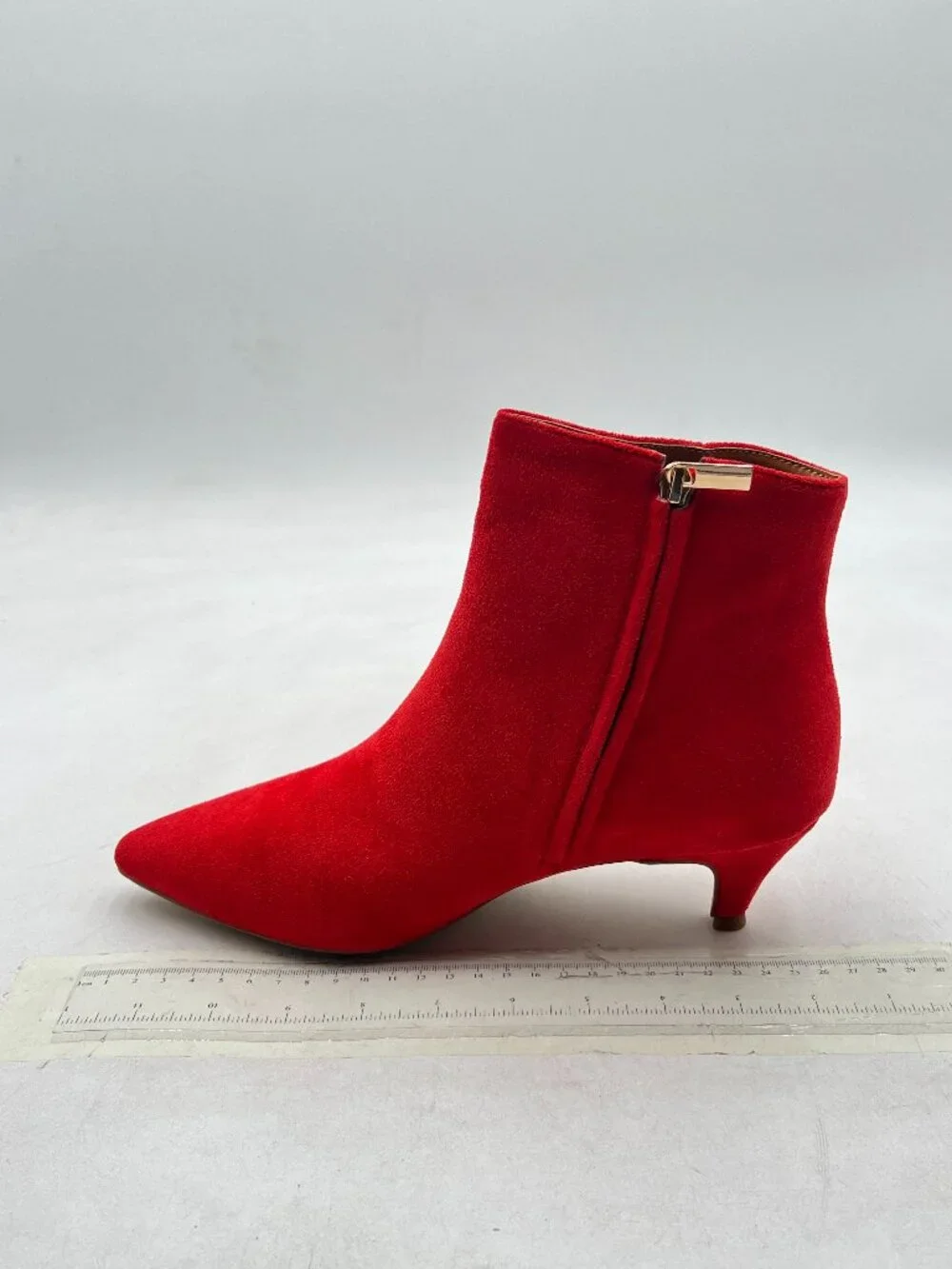 Red Chic Kitten Heel Ankle Boots Pointed Toe Side Zipper Prom Party Fashion Boot